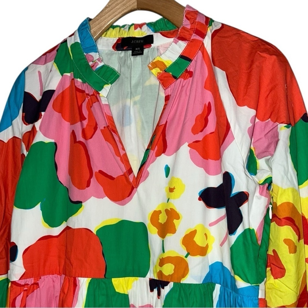 J. Crew Women’s Size XS Ratti Jardin Bright Floral Cotton Tiered Popover Dress - Picture 7 of 11